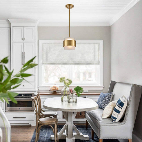 Modern Brass Pendant Light with Frosted Glass Shade Hanging Rod